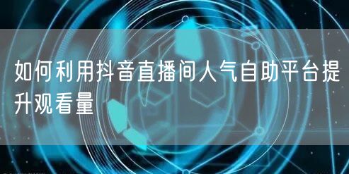如何利用抖音直播间人气自助平台提升观看量